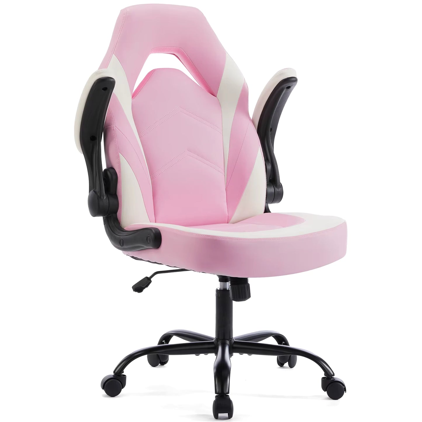 Ergonomic gaming computer chair with lumbar support and foldable armrests