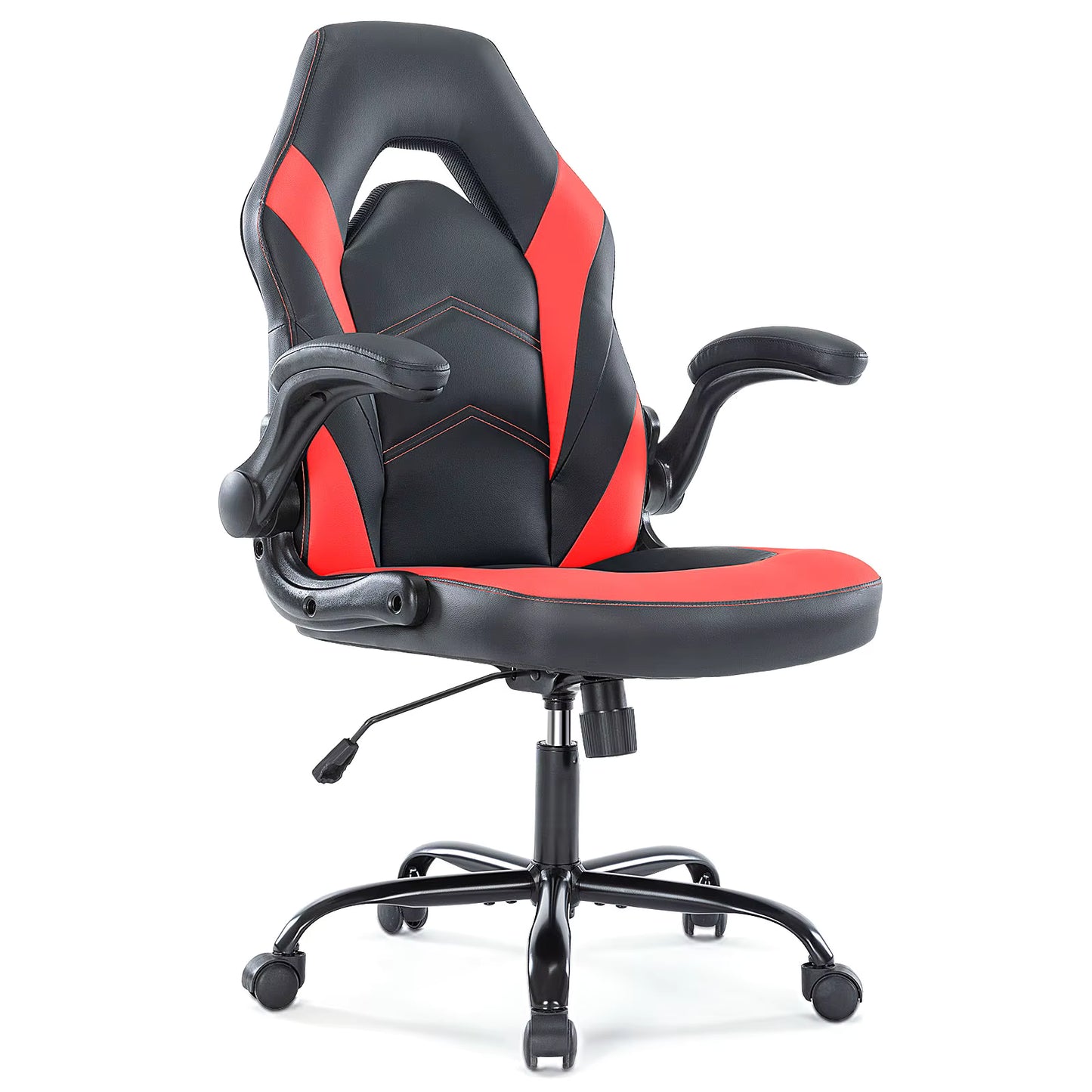 Ergonomic gaming computer chair with lumbar support and foldable armrests
