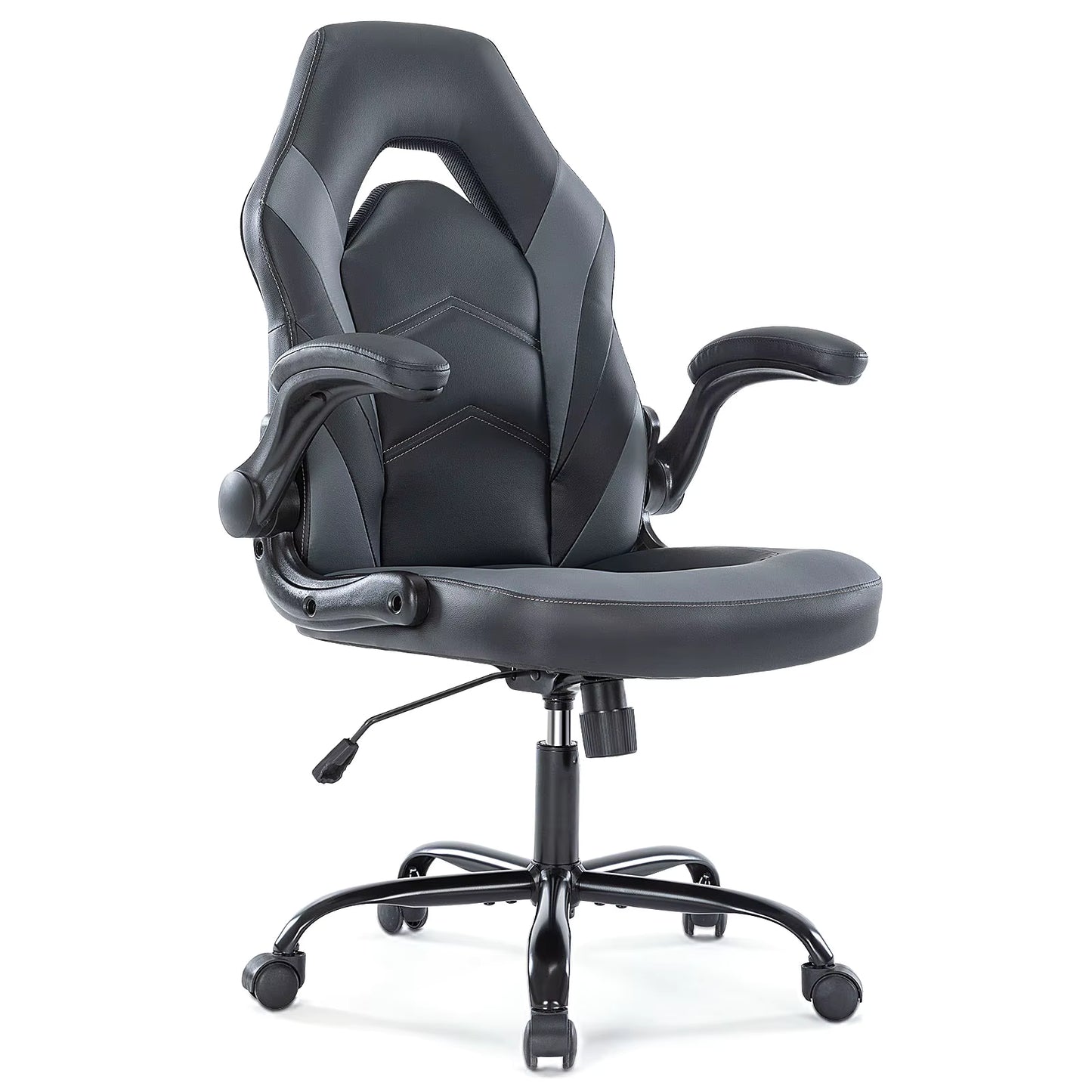 Ergonomic gaming computer chair with lumbar support and foldable armrests