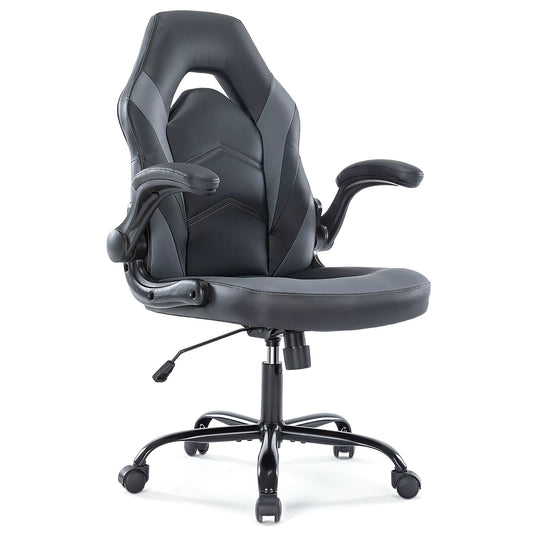 Ergonomic gaming computer chair with lumbar support and foldable armrests